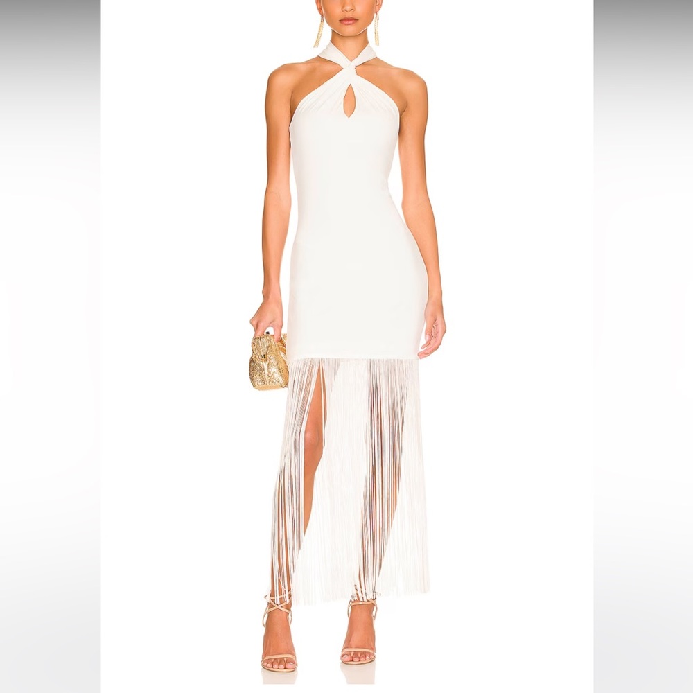 Alice + Olivia Revolve Steph Twist Neck Fringe Dress - Off White - Size 4/small